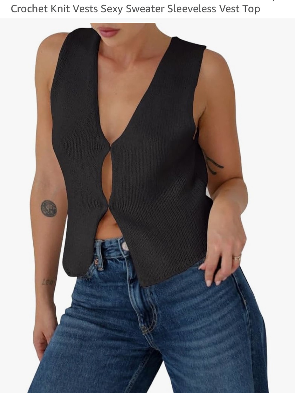 Amazon Black Sleeveless Crochet Knit Vest Top